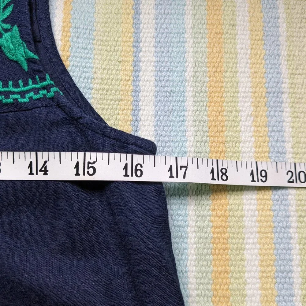 ⭐ J. Crew Navy & Green embroidered Linen-blend tank shift dress XXS